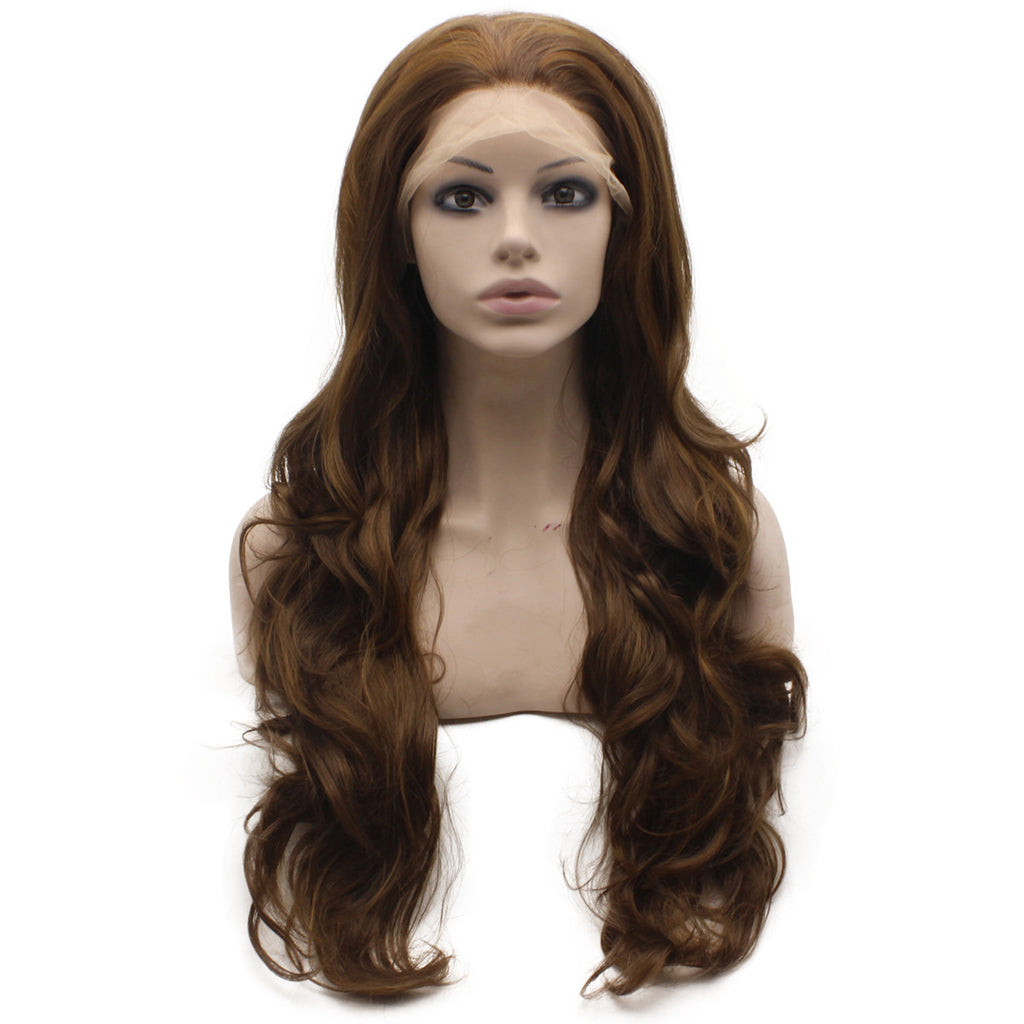 Long Wavy 13*6  Synthetic Lace Front Highlight Brown Wig