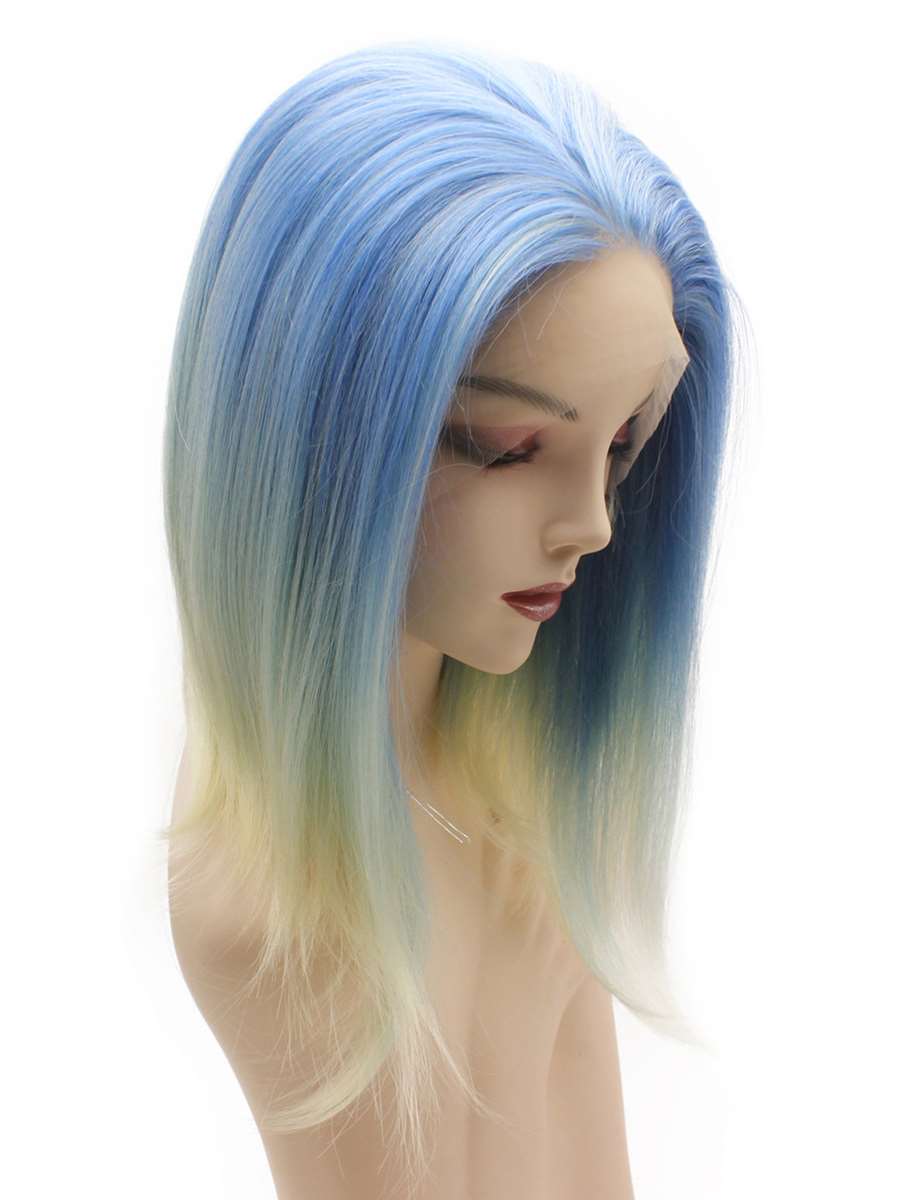 Synthetic Lace Front Short Bob Blue with Blonde Tip Wig