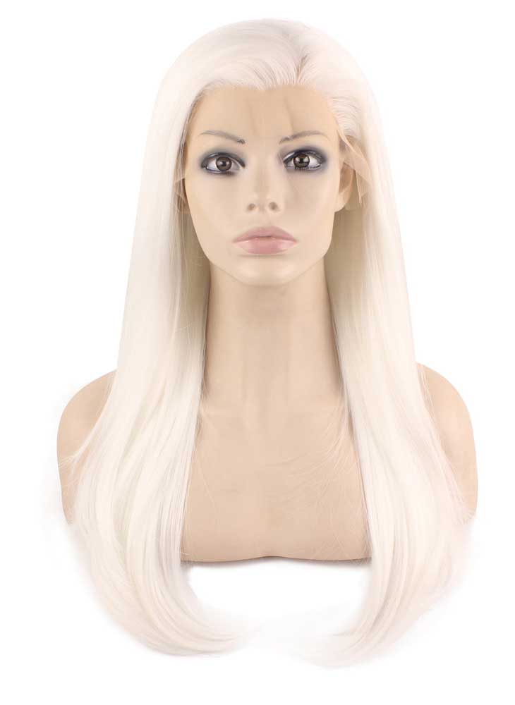 Long Straight Silver White Blonde Natural Lace Front Party Wig