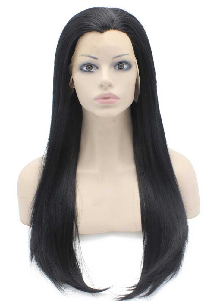 Long Straight Black Natural Synthetic Lace Front Wig