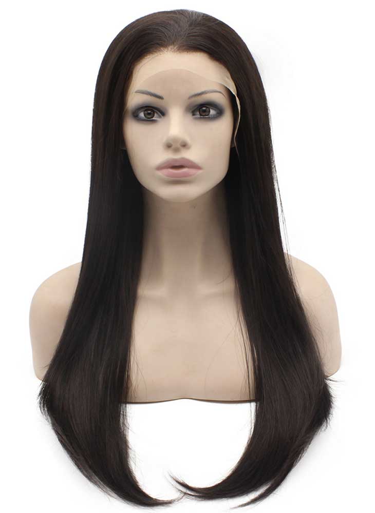Long Straight Dark Brown Natural Synthetic Lace Front Wig