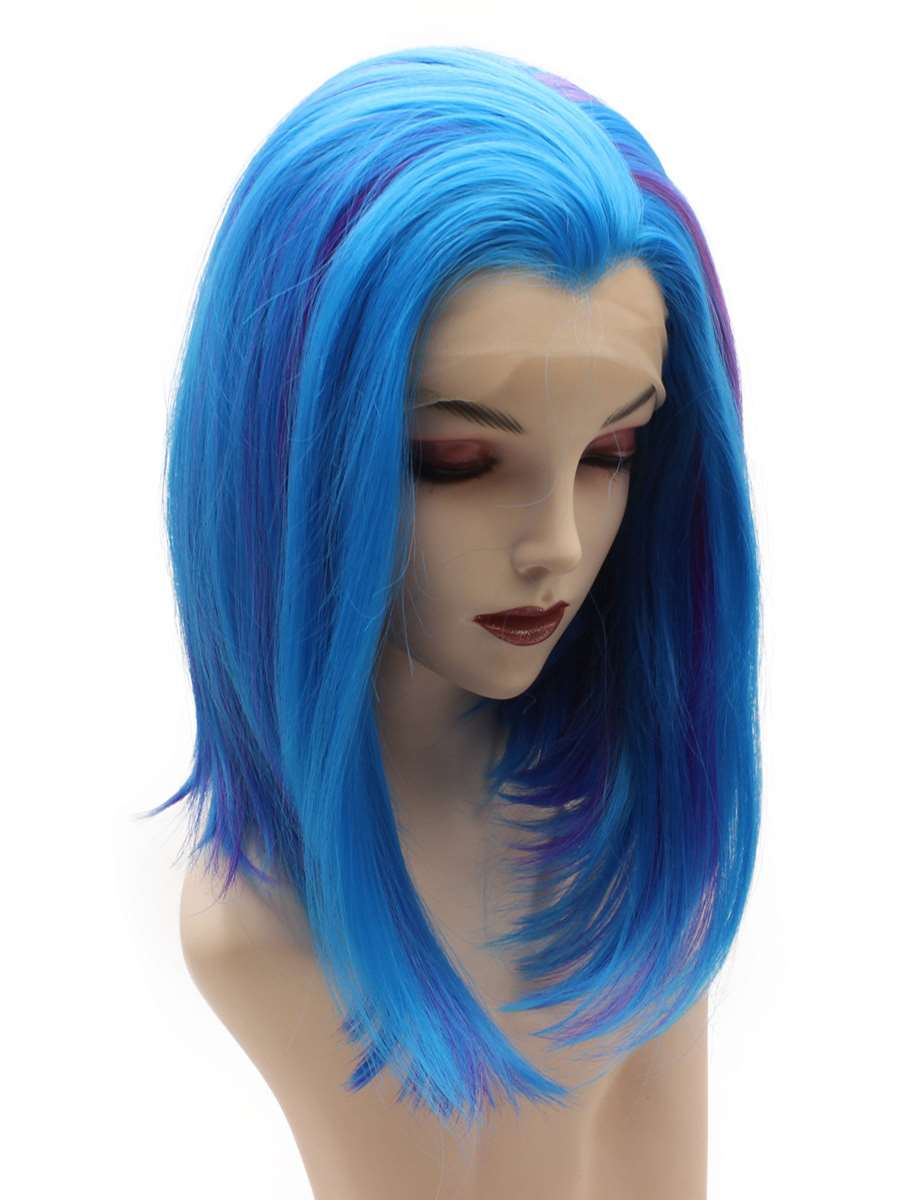 Synthetic Lace Front Short Bob Blue with Purple Wig