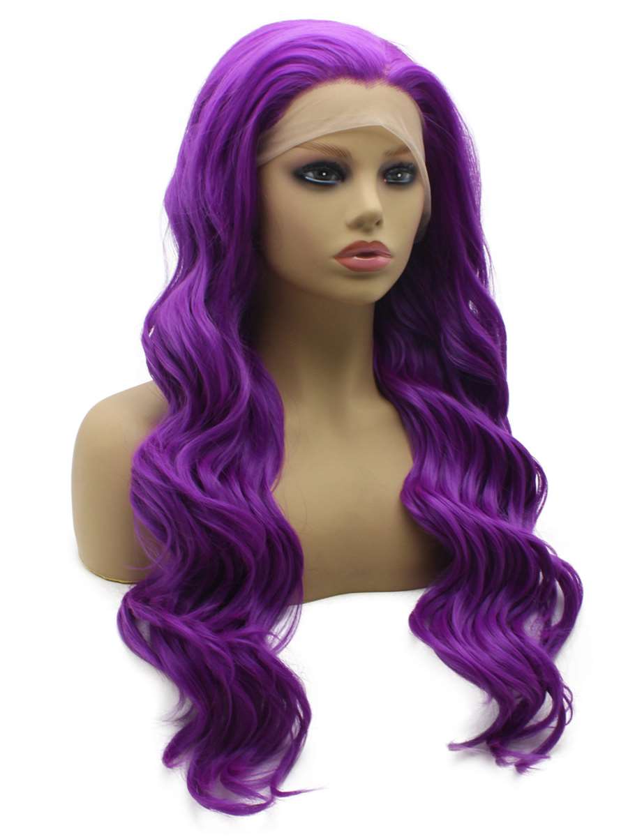 Long Wavy Purple Hand Tied Lace Front Synthetic Wig