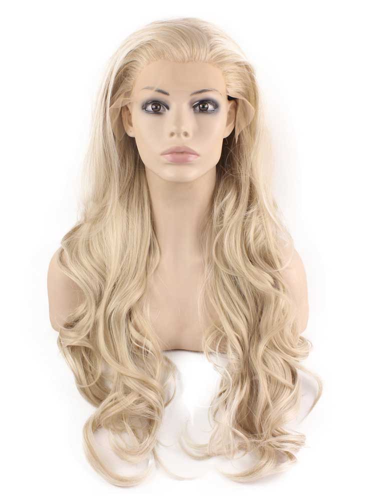 Long Wavy Ash Blonde Natural Lace Front Synthetic Hair Wig