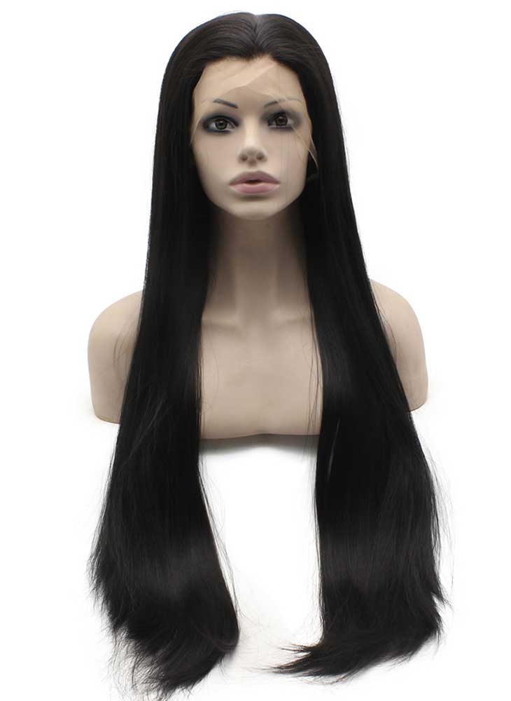 30inch Extra Long Straight Black Natural Synthetic Lace Front Wig
