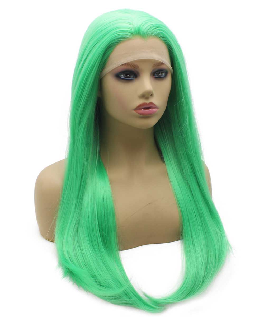 28inch Long Straight Mint Green Lace Front Synthetic Wig