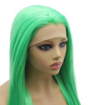 28inch Long Straight Mint Green Lace Front Synthetic Wig