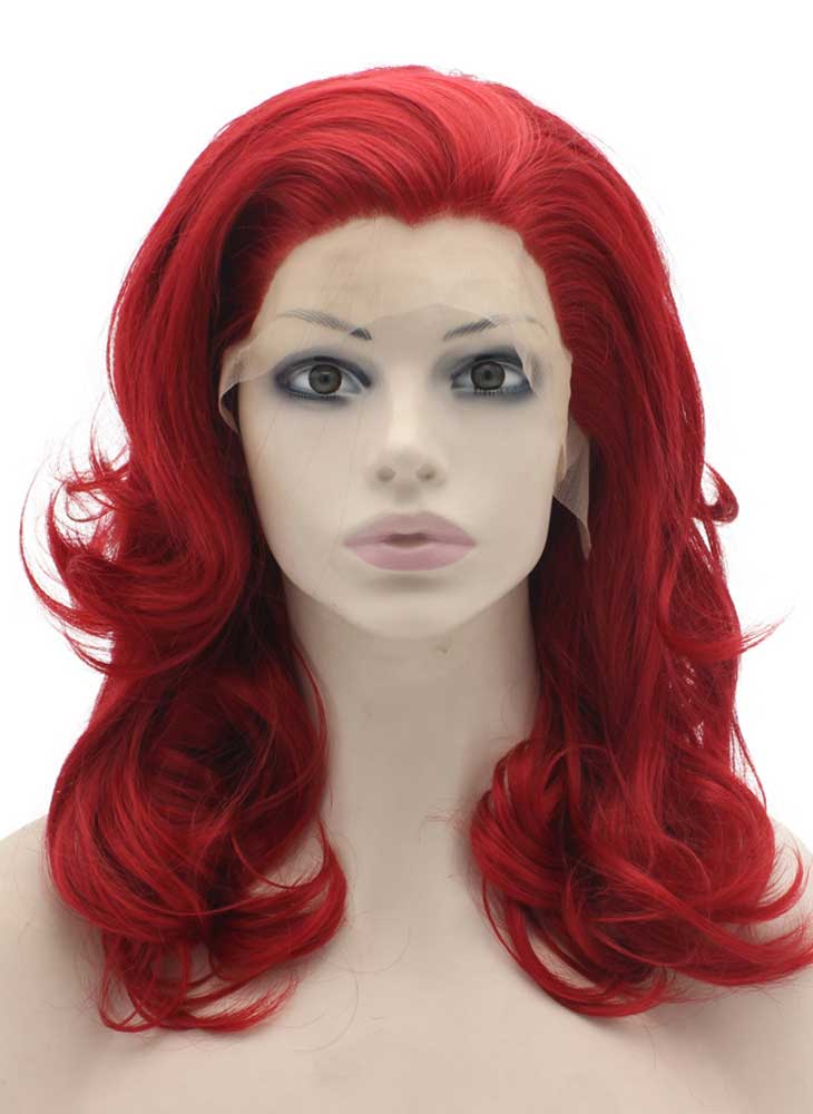 Shoulder Length Wavy Red Lace Front Synthetic Hair Natural Party Wig