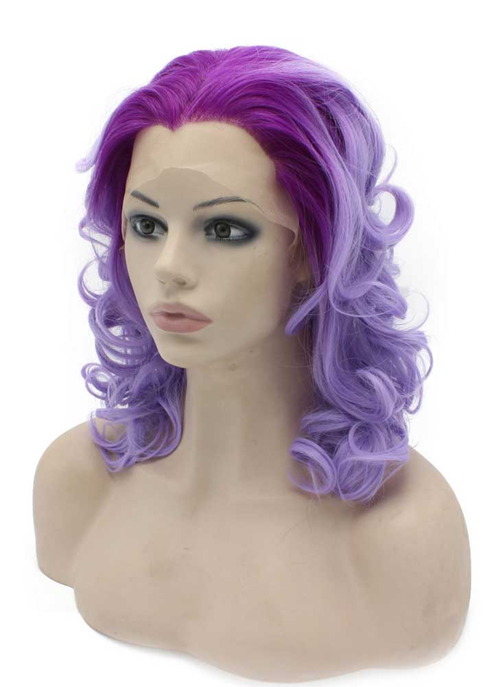 Medium Length Wavy Two Tone Purple Lace Front Synthetic Ombre Wig