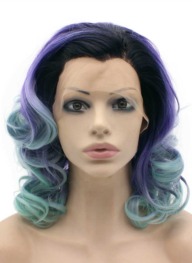 Ombre Purple Blue Wavy Cosplay Wig (16in)