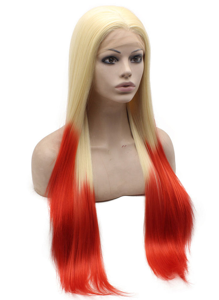 Long Straight Blonde Red Ombre Synthetic Wig