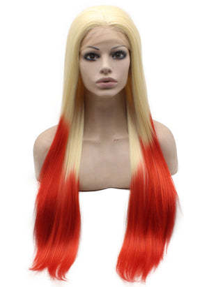 Long Straight Blonde Red Ombre Synthetic Wig