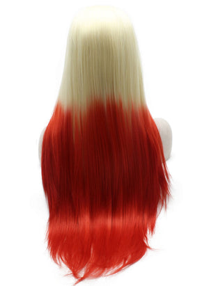 Long Straight Blonde Red Ombre Synthetic Wig