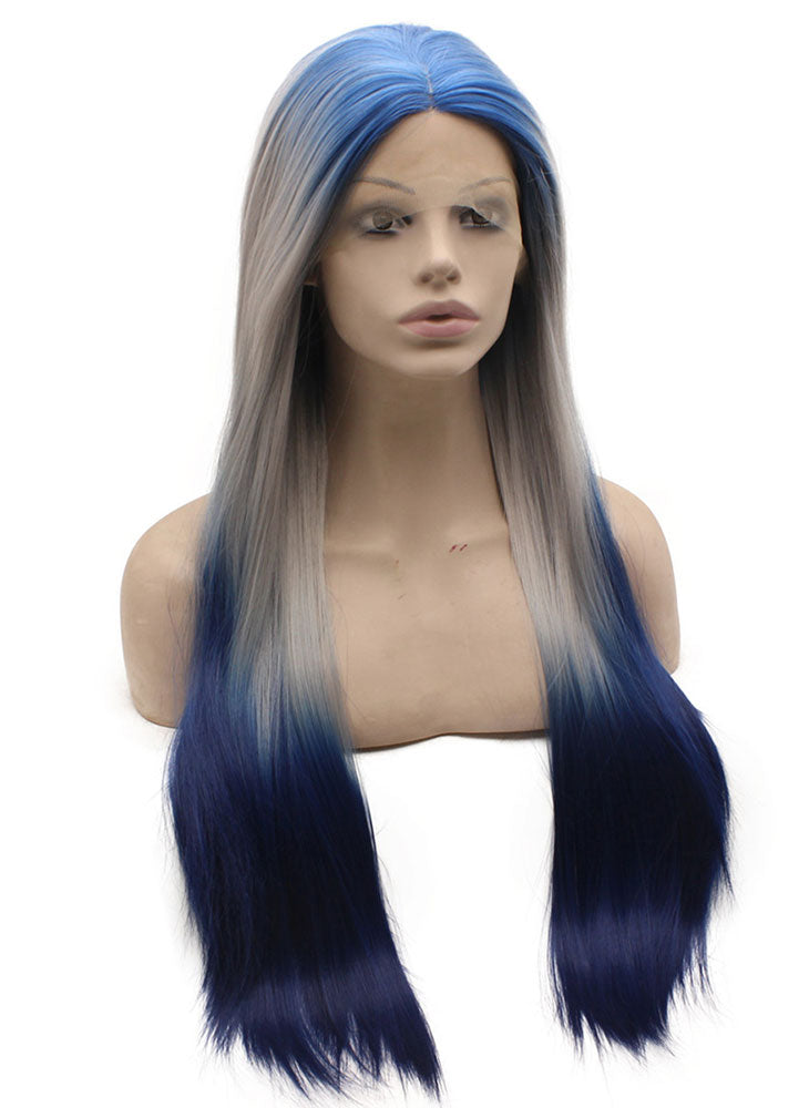 Blue Gray Ombre Lace Front Synthetic Wig