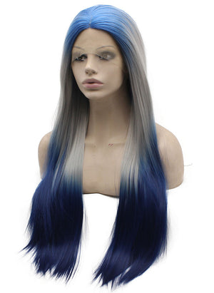 Blue Gray Ombre Lace Front Synthetic Wig