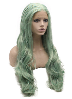 Emerald Green Wavy Lace Front Synthetic Wig