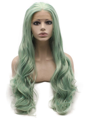 Emerald Green Wavy Lace Front Synthetic Wig