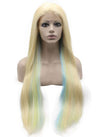 Extra Long Blonde With Colorful Strands Lace Front Synthetic Wig