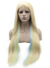 Extra Long Blonde With Colorful Strands Lace Front Synthetic Wig