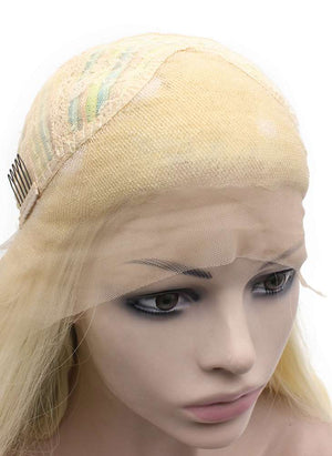 Extra Long Blonde With Colorful Strands Lace Front Synthetic Wig