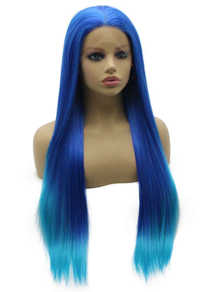 Long Two Tone Blue Lace Front Synthetic Wig