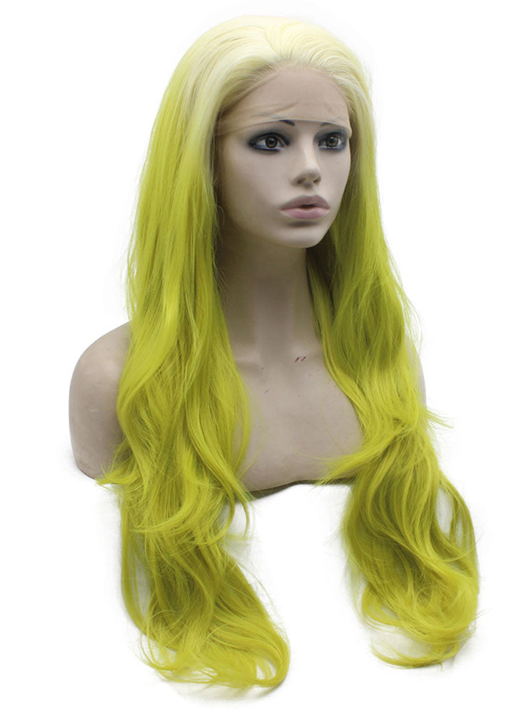 Blonde Green Wavy Ombre Lace Front Synthetic Wig