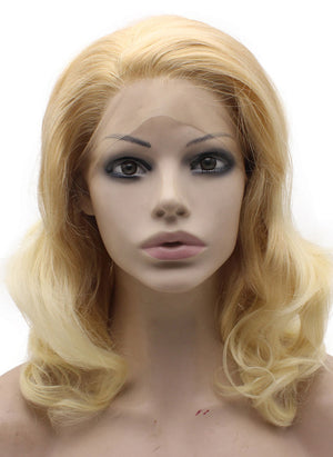 Shoulder Length Blonde Wavy Lace Front Synthetic Wig