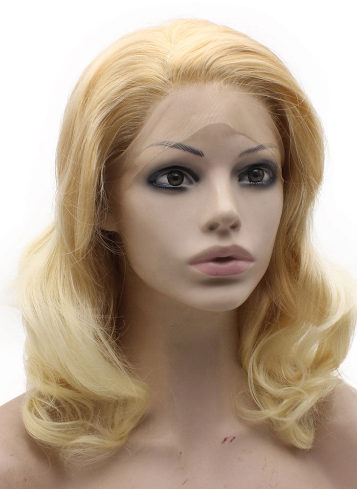 Shoulder Length Blonde Wavy Lace Front Synthetic Wig