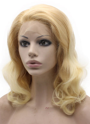 Shoulder Length Blonde Wavy Lace Front Synthetic Wig