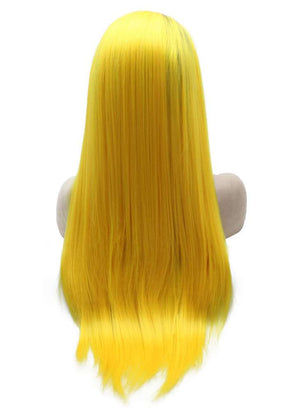 Long Dark Roots Yellow Lace Front Synthetic Wig