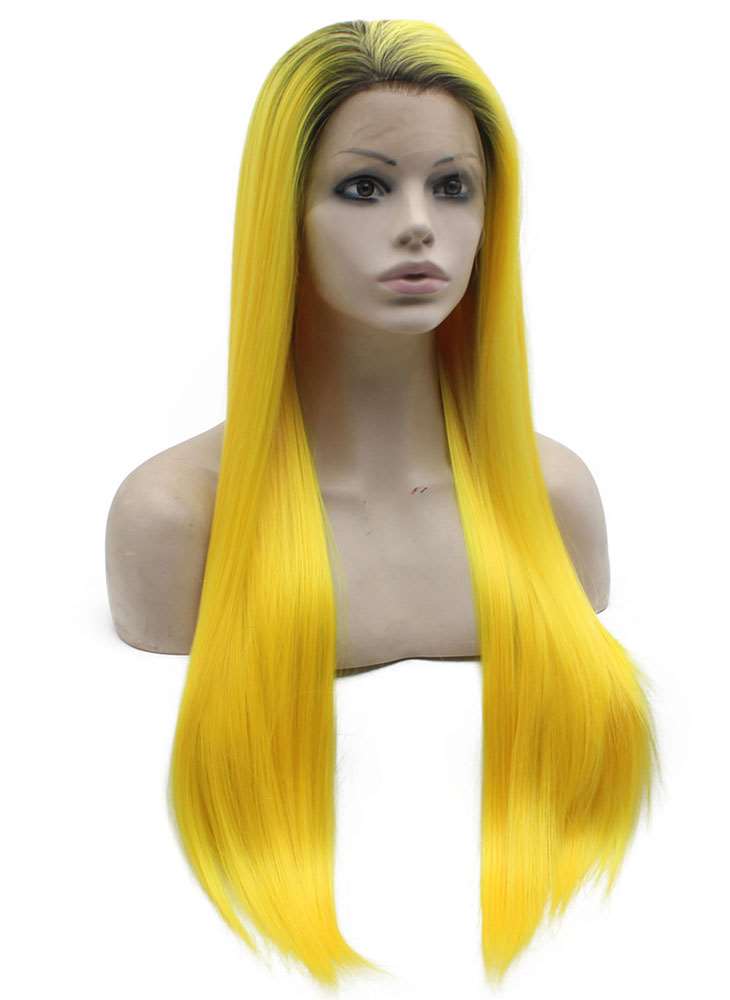 Long Dark Roots Yellow Lace Front Synthetic Wig MX Angel Wig