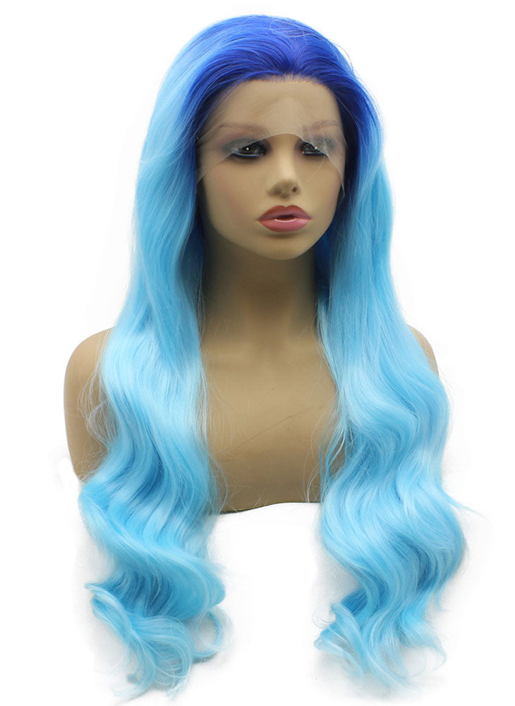 Wavy Ombre Blue Lace Front Synthetic Wig