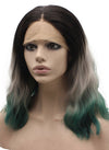 Shoulder Length Gray Green Ombre Lace Front Synthetic Wig