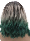 Shoulder Length Gray Green Ombre Lace Front Synthetic Wig