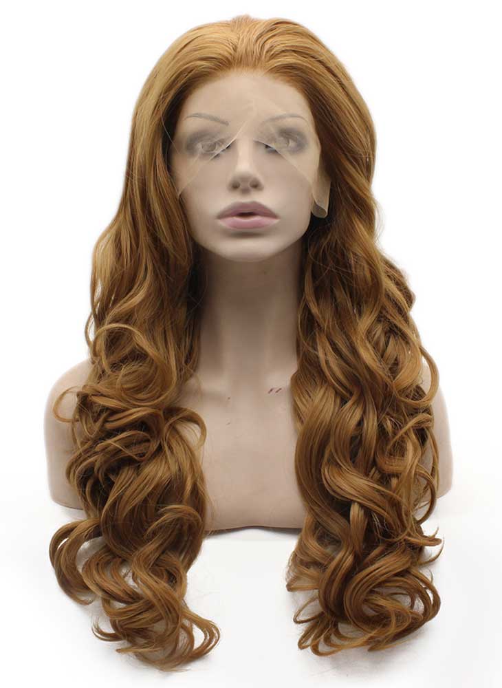 Long Wavy Blonde Heat Safe Fiber Hair Natural Lace Front Wig