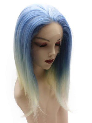 Synthetic Lace Front Short Bob Blue with Blonde Tip Wig