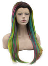 Long Straight Dark Roots Ombre Lace Front Halloween Wig Cosplay