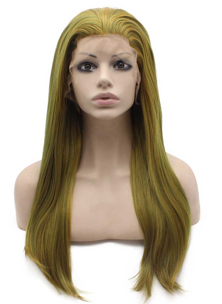 Long Straight Lace Front Green Halloween Wig Costume