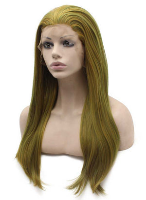 Long Straight Lace Front Green Halloween Wig Costume