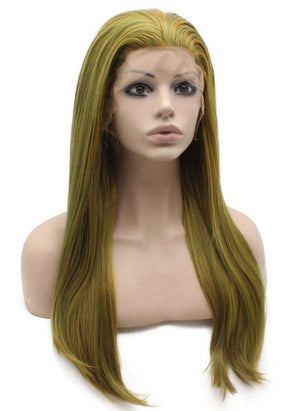 Long Straight Lace Front Green Halloween Wig Costume