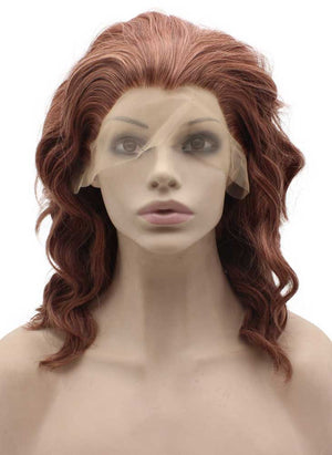 Shoulder Length Wavy Lace Front Synthetic Reddish Blonde Party Wig