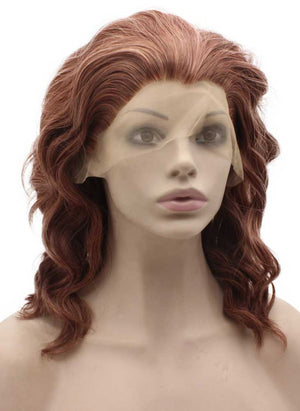 Shoulder Length Wavy Lace Front Synthetic Reddish Blonde Party Wig