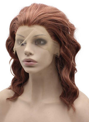 Shoulder Length Wavy Lace Front Synthetic Reddish Blonde Party Wig