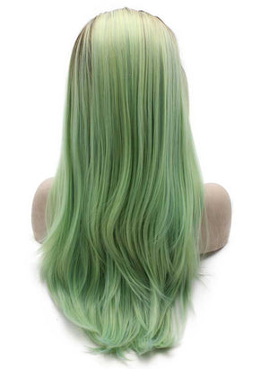 Long Straight Dark Roots Ombre Light Green Lace Front Wig Cosplay