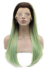 Long Straight Dark Roots Ombre Light Green Lace Front Wig Cosplay