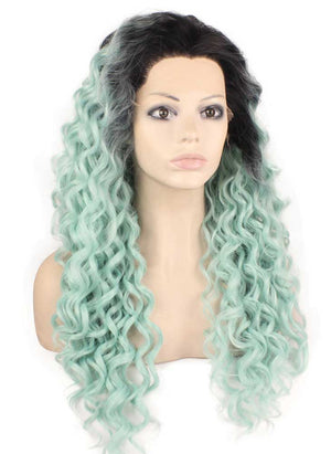 Ombre Blue Black Long Curly Wig (26in)