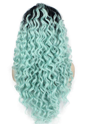 Ombre Blue Black Long Curly Wig (26in)