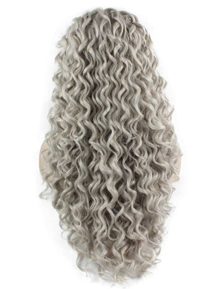 Long Curly Gray Blond Heat Safe Fiber Hair Lace Front Wig