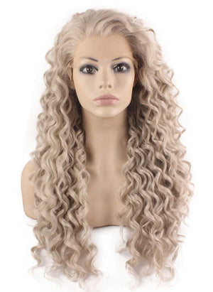 Long Curly Gray Blond Heat Safe Fiber Hair Lace Front Wig