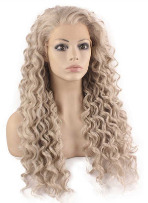 Long Curly Gray Blond Heat Safe Fiber Hair Lace Front Wig